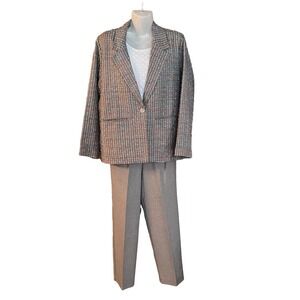 Vtg 90's Gray Three Piece Womens M Suit Jacket Shell Pants Office 9 To 5 Costume